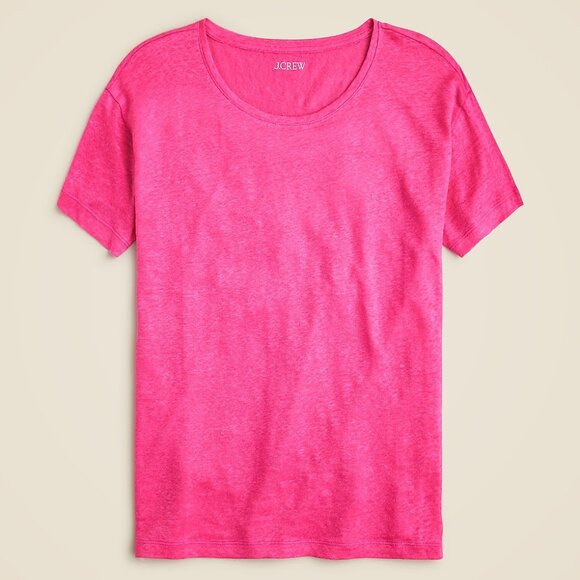 NWT- J.CREW RELAXED LINEN T-SHIRT NEON FLAMINGO - Picture 3 of 9